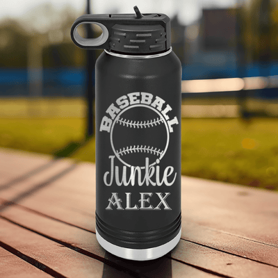 Black Baseball Water Bottle With Addicted To The Diamond Design