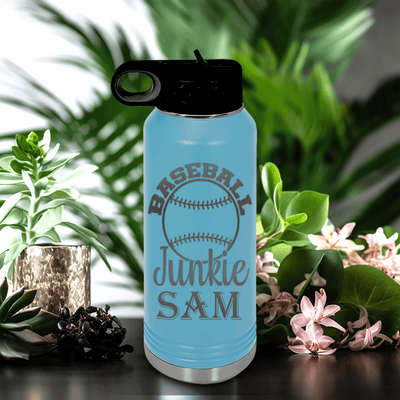 Light Blue Baseball Water Bottle With Addicted To The Diamond Design