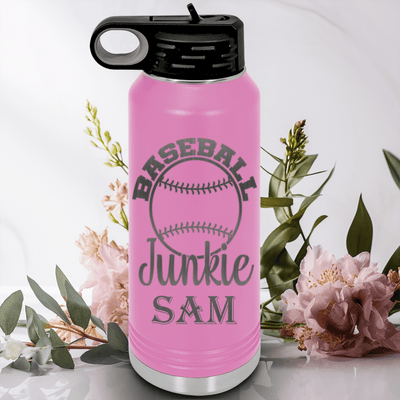 Light Purple Baseball Water Bottle With Addicted To The Diamond Design