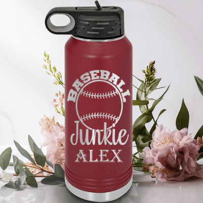 Maroon Baseball Water Bottle With Addicted To The Diamond Design