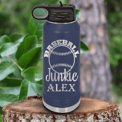 Navy Baseball Water Bottle With Addicted To The Diamond Design