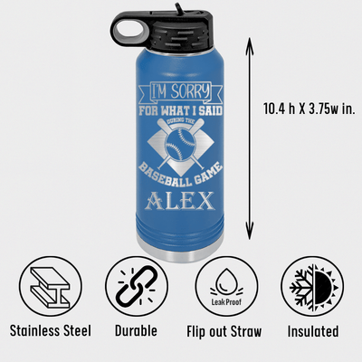 Baseball Game Day Regrets Water Bottle