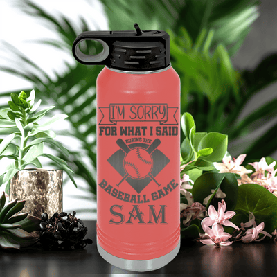 Salmon Baseball Water Bottle With Baseball Game Day Regrets Design