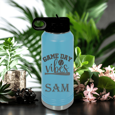 Light Blue Baseball Water Bottle With Baseball Mood Design