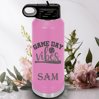 Light Purple Baseball Water Bottle With Baseball Mood Design