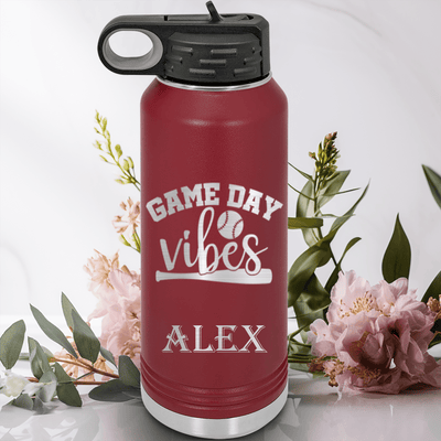 Maroon Baseball Water Bottle With Baseball Mood Design