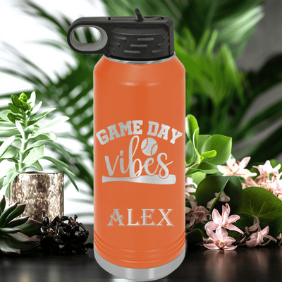 Orange Baseball Water Bottle With Baseball Mood Design