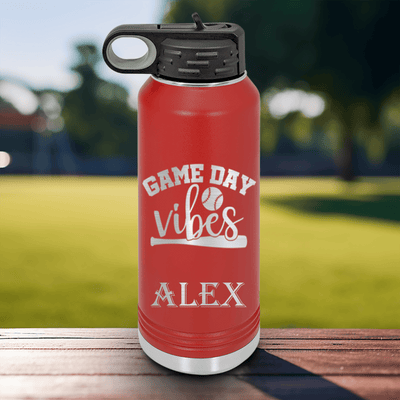 Red Baseball Water Bottle With Baseball Mood Design