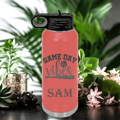 Salmon Baseball Water Bottle With Baseball Mood Design