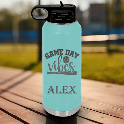 Teal Baseball Water Bottle With Baseball Mood Design