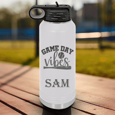 White Baseball Water Bottle With Baseball Mood Design