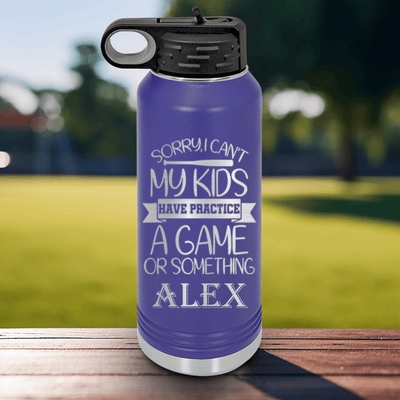 Purple Baseball Water Bottle With Busy Ballpark Nights Design