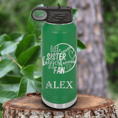 Green Baseball Water Bottle With Cheering From The Sidelines Sister Design