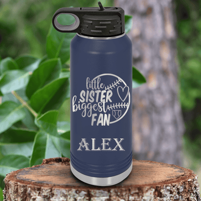 Navy Baseball Water Bottle With Cheering From The Sidelines Sister Design