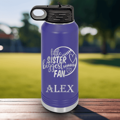 Purple Baseball Water Bottle With Cheering From The Sidelines Sister Design