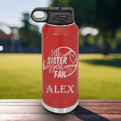 Red Baseball Water Bottle With Cheering From The Sidelines Sister Design