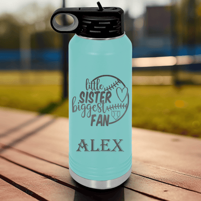 Teal Baseball Water Bottle With Cheering From The Sidelines Sister Design