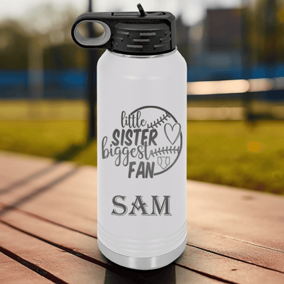 White Baseball Water Bottle With Cheering From The Sidelines Sister Design