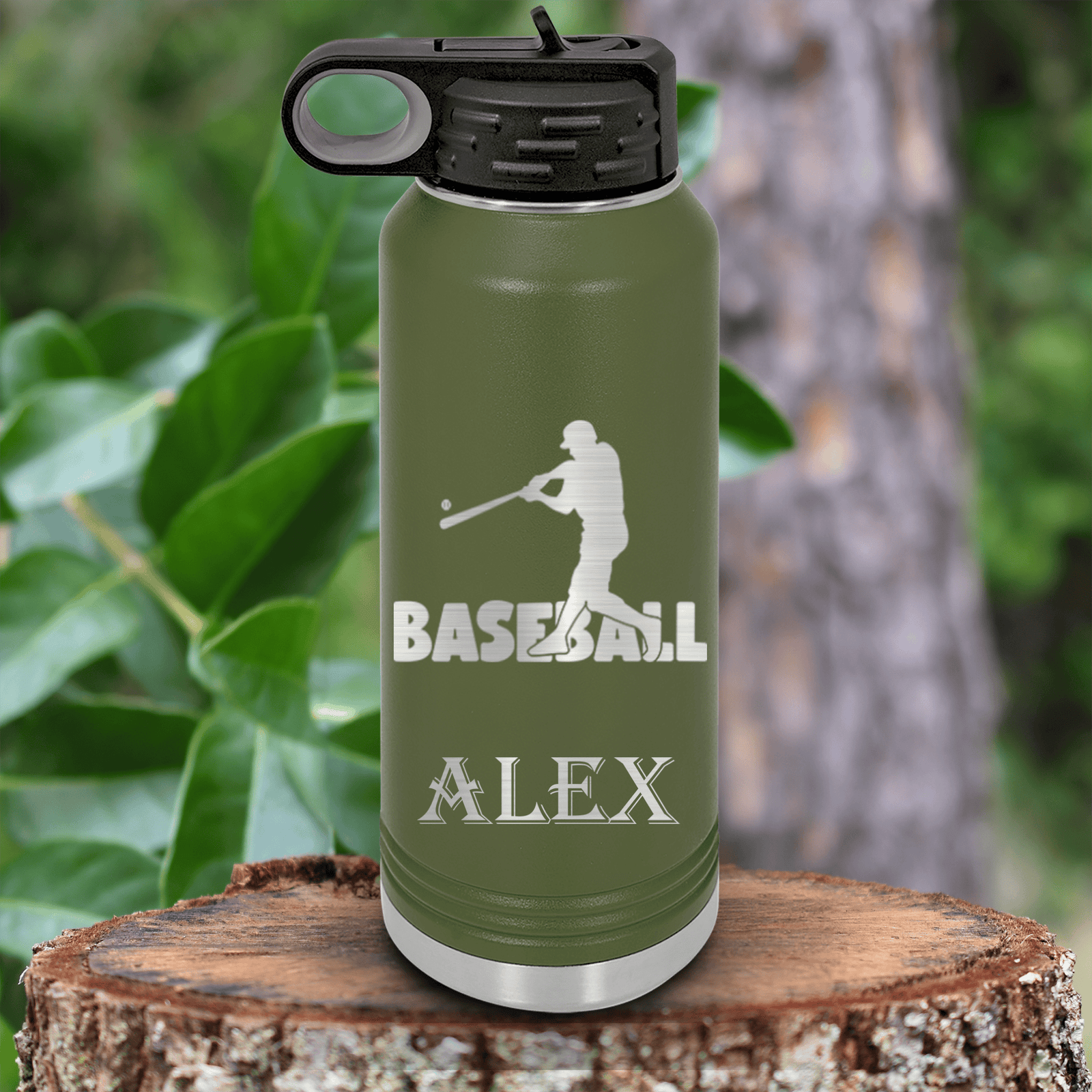Military Green Baseball Water Bottle With Diamond Prodigy Design