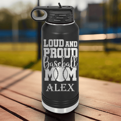 Black Baseball Water Bottle With Echoing Cheers From The Diamond Design