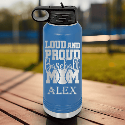 Blue Baseball Water Bottle With Echoing Cheers From The Diamond Design
