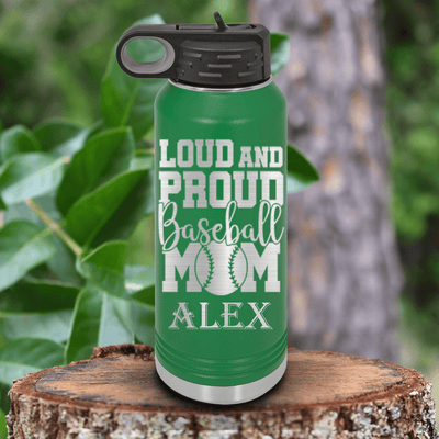 Green Baseball Water Bottle With Echoing Cheers From The Diamond Design