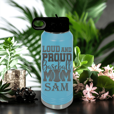 Light Blue Baseball Water Bottle With Echoing Cheers From The Diamond Design