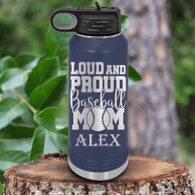Navy Baseball Water Bottle With Echoing Cheers From The Diamond Design