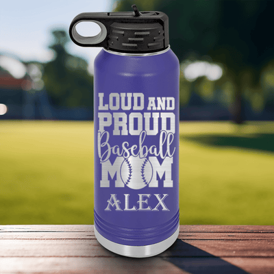 Purple Baseball Water Bottle With Echoing Cheers From The Diamond Design