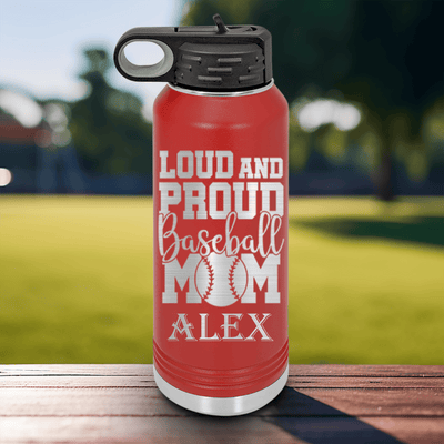 Red Baseball Water Bottle With Echoing Cheers From The Diamond Design