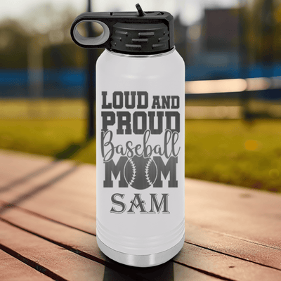 White Baseball Water Bottle With Echoing Cheers From The Diamond Design