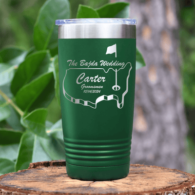 Green Golf Tumbler With Golfers Wedding Party Design