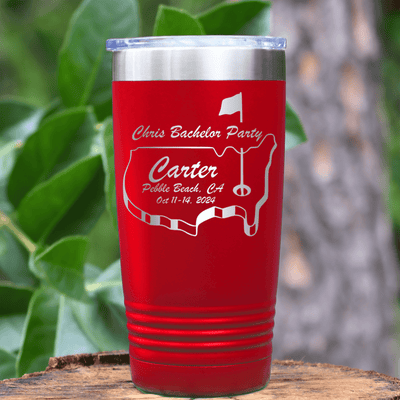 Red Golf Tumbler With Golfing Bachelor Party Design