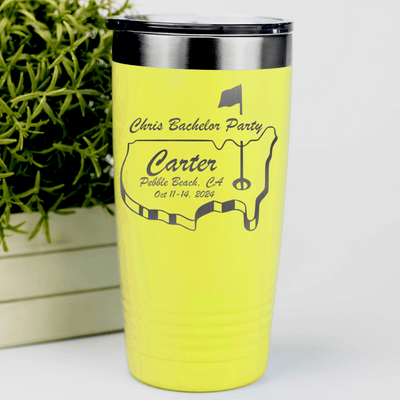 Yellow Golf Tumbler With Golfing Bachelor Party Design