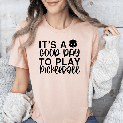 Womens Heather Peach T Shirt with Its-A-Good-Day-For-Pickleball design