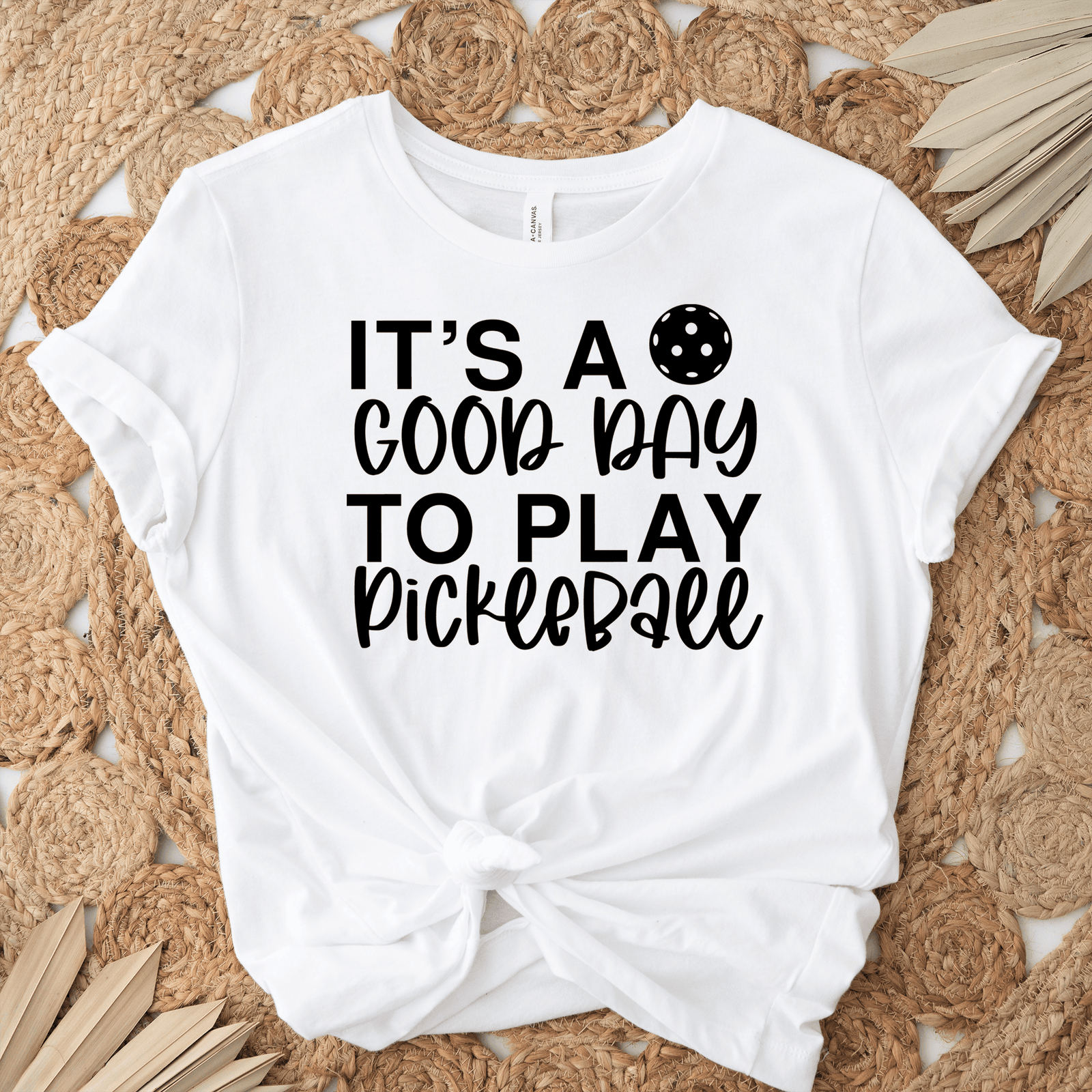 Womens White T Shirt with Its-A-Good-Day-For-Pickleball design