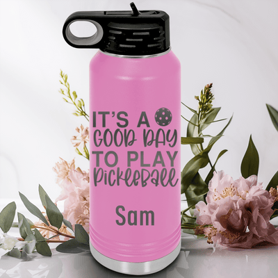 Light Purple Pickleball Water Bottle With Its A Good Day For Pickleball Design