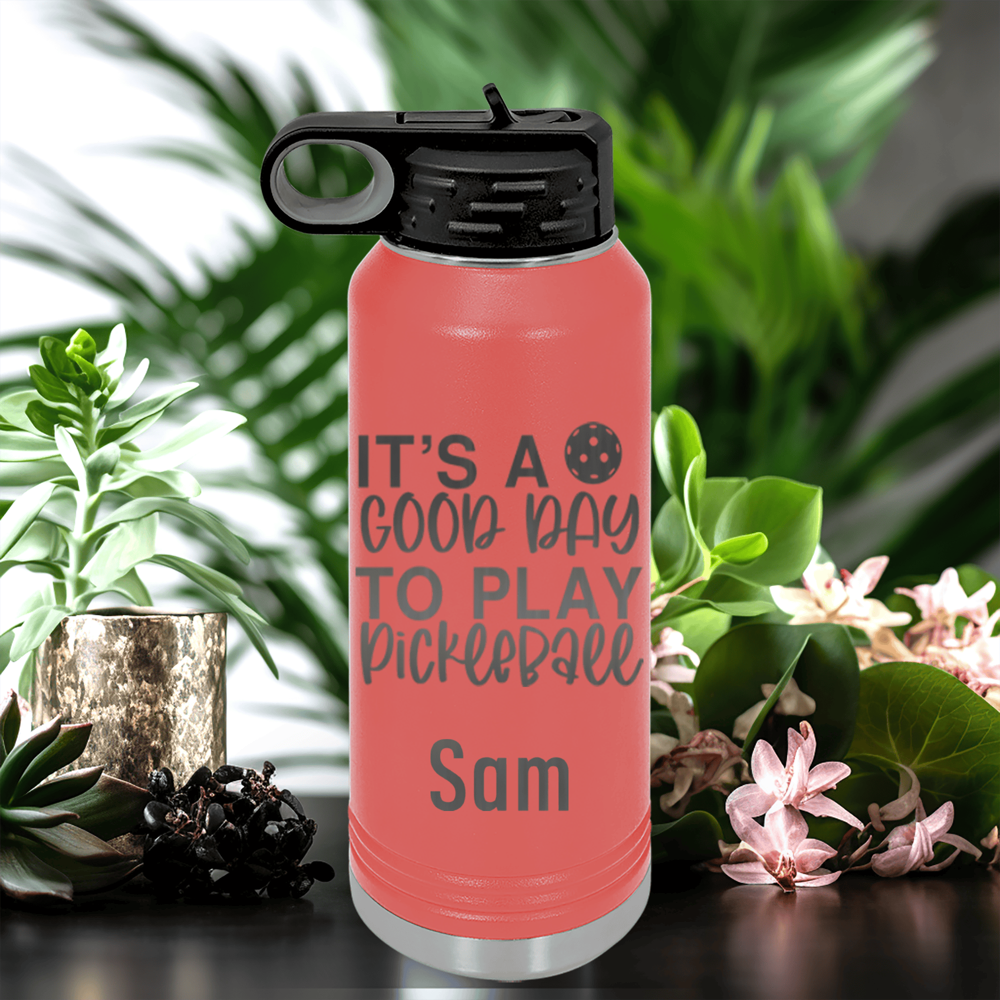 Salmon Pickleball Water Bottle With Its A Good Day For Pickleball Design