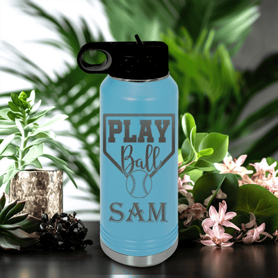 Light Blue Baseball Water Bottle With Its Game Time Design