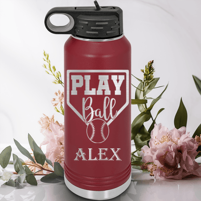 Maroon Baseball Water Bottle With Its Game Time Design