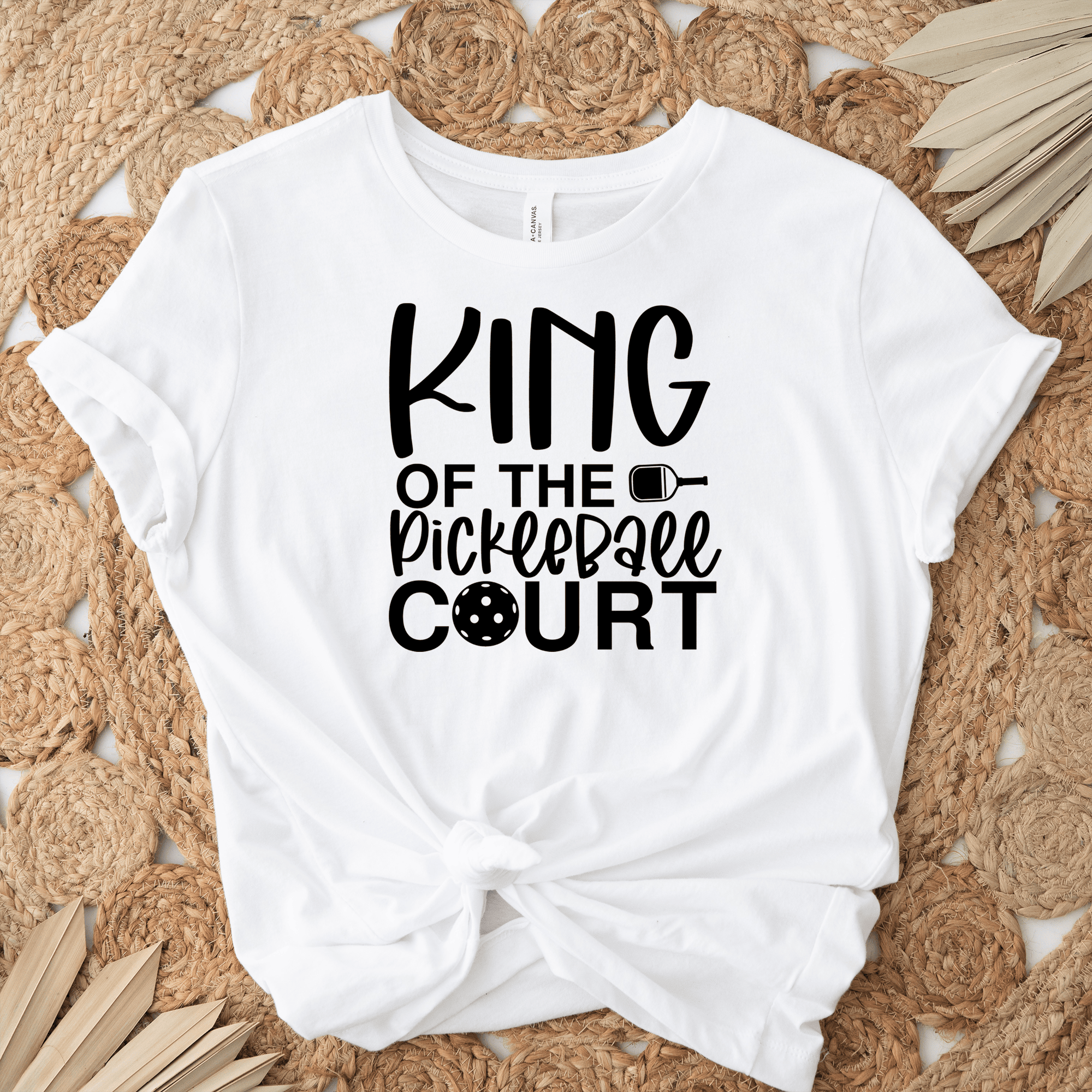 Womens White T Shirt with King-Of-The-Pickleball-Court design