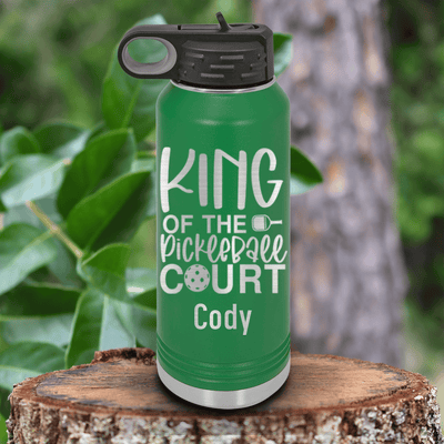 Green Pickleball Water Bottle With King Of The Pickleball Court Design