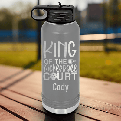 Grey Pickleball Water Bottle With King Of The Pickleball Court Design