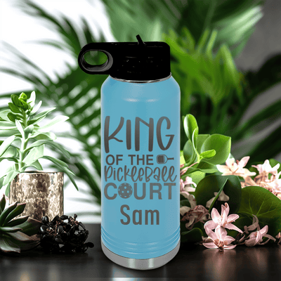 Light Blue Pickleball Water Bottle With King Of The Pickleball Court Design