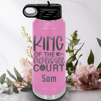 Light Purple Pickleball Water Bottle With King Of The Pickleball Court Design