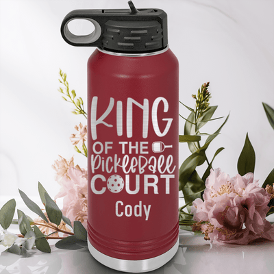 Maroon Pickleball Water Bottle With King Of The Pickleball Court Design