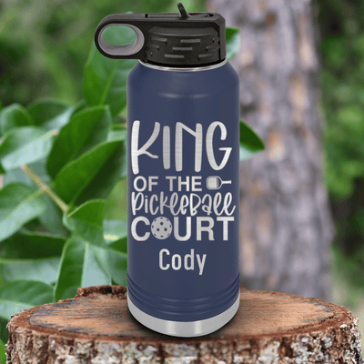 Navy Pickleball Water Bottle With King Of The Pickleball Court Design