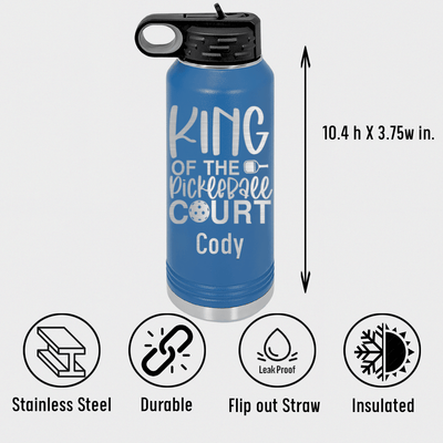King Of The Pickleball Court Water Bottle