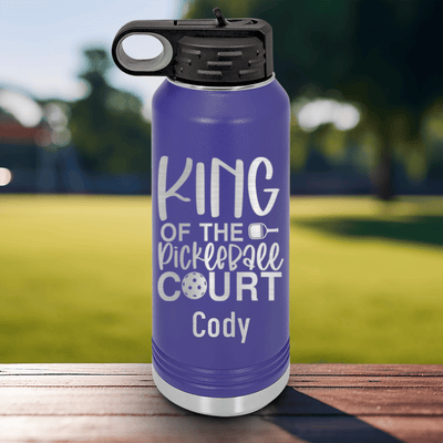 Purple Pickleball Water Bottle With King Of The Pickleball Court Design