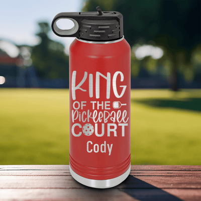 Red Pickleball Water Bottle With King Of The Pickleball Court Design